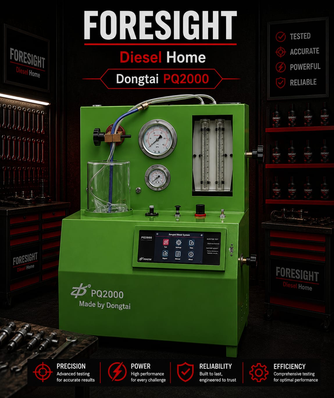 PQ2000 device for testing common rail diesel injectors