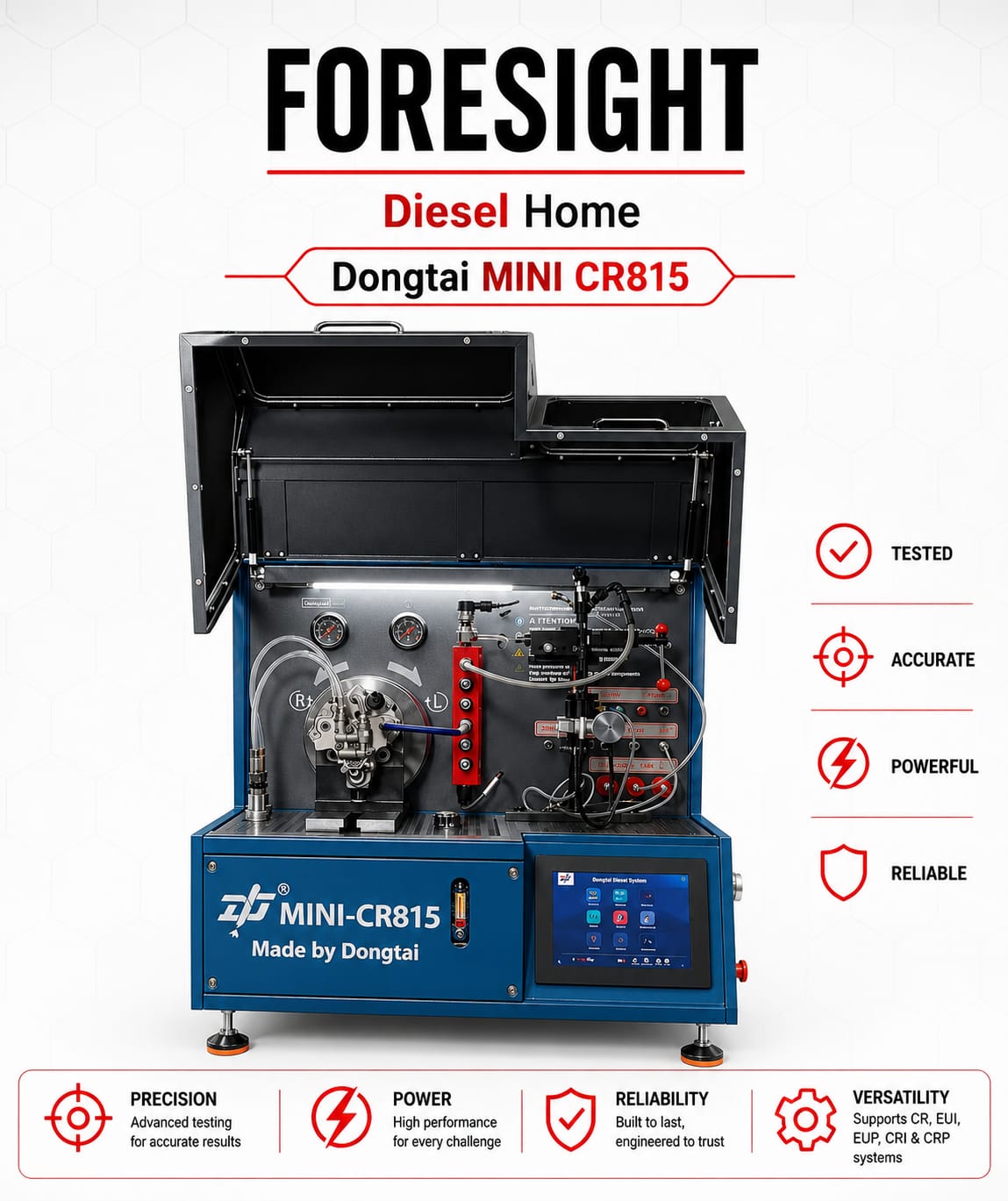 DONGTAI - CR815 TEST BENCH - Testing COMMON RAIL INJECTOR AND PUMP