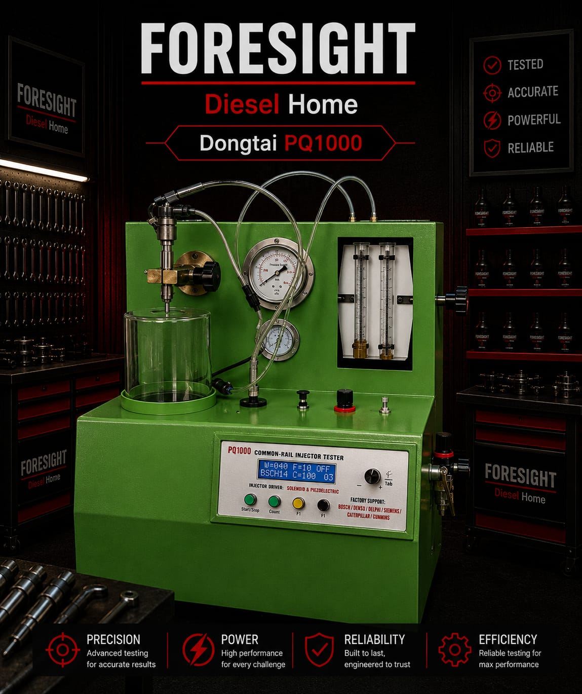 PQ1000 device for testing common rail diesel injectors